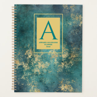 Elegantes Aquamarines und goldenes Mit Monogramm Planer