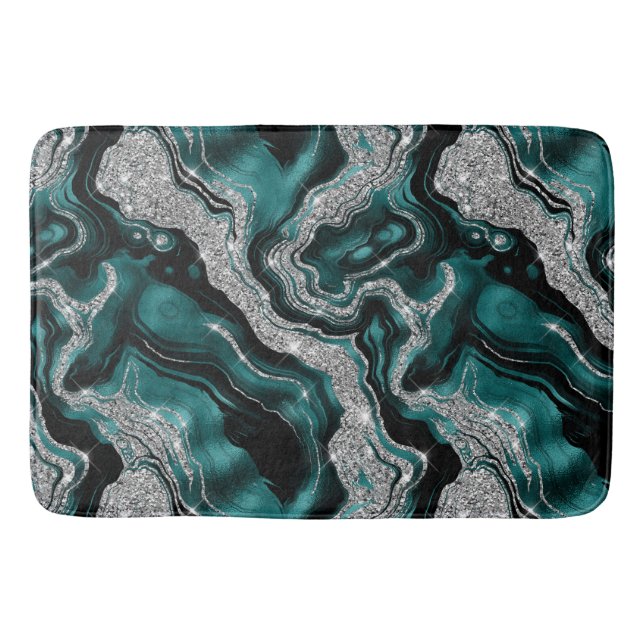 Elegantes Aquamarines und silberes Glitzer-Muster Badematte (Vorderseite)