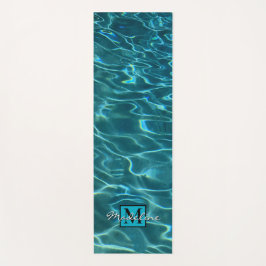 Elegantes aquamarines Wassermuster Monogramm Yogamatte
