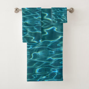 Elegantes, aquamarines Wassermuster Seewellen Badhandtuch Set