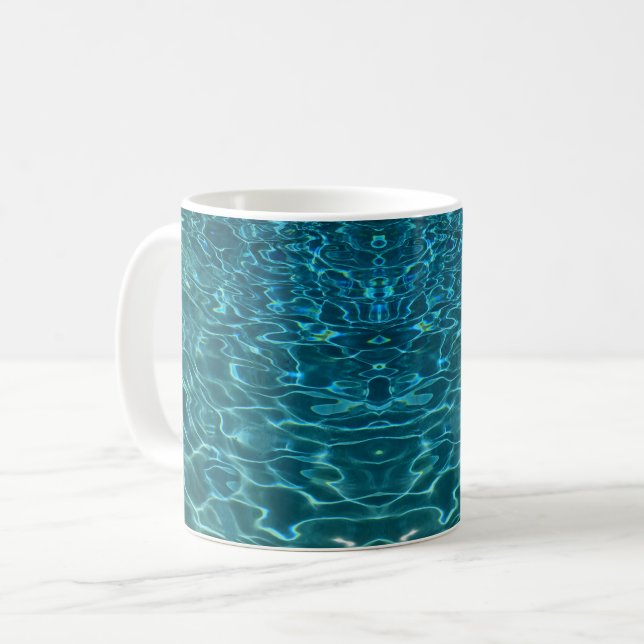 Elegantes, aquamarines Wassermuster Seewellen Kaffeetasse (Vorderseite Links)