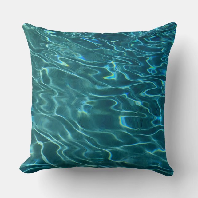 Elegantes, aquamarines Wassermuster Seewellen Kissen (Vorderseite)
