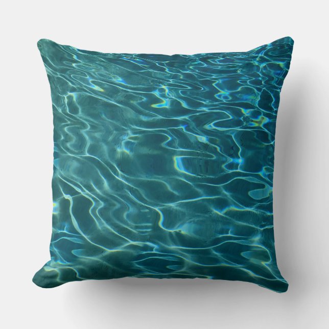Elegantes, aquamarines Wassermuster Seewellen Kissen (Vorderseite)