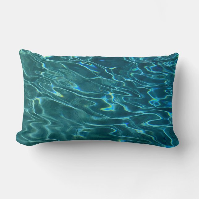 Elegantes, aquamarines Wassermuster Seewellen Lendenkissen (Vorderseite)