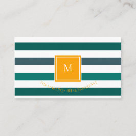 Elegantes Aquamarines Weißstreifen-Monogramm Visitenkarte