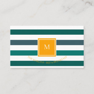Elegantes Aquamarines Weißstreifen-Monogramm Visitenkarte