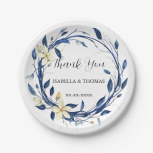 Elegantes Aquarell-Blume blaue Lilie Floral Botani Pappteller