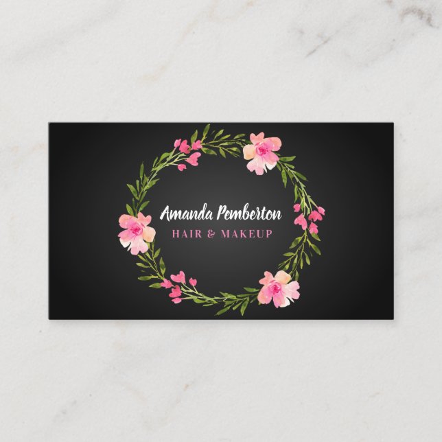 Elegantes Aquarell-BlumenKranz Visitenkarte (Vorderseite)