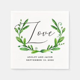 Elegantes Aquarell-Grün Blumenschrift Hochzeit Serviette