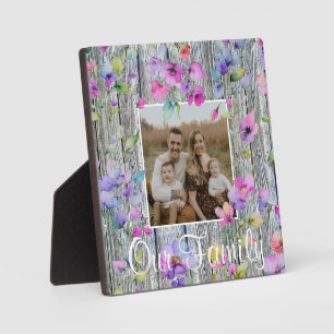Elegantes Aquarell lila Wildblumen Barnwood Fotoplatte