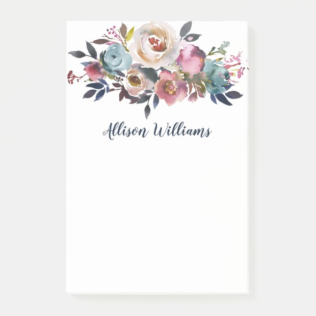 Elegantes Aquarell mit Blumen Post-it Klebezettel (Vorderseite)