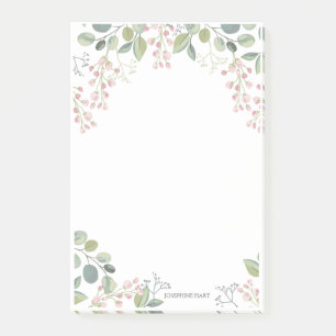 Elegantes Aquarell Rosa Blossom & Name Post-it Klebezettel