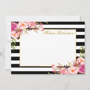 Elegantes Aquarell Rosa Blütenstreifen Mitteilungskarte