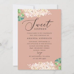 Elegantes Aquarell Rosa Blütensüß 16 Geburtstag Einladung