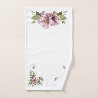 Elegantes Aquarell Rosa Peony, Blätter und Grün Handtuch