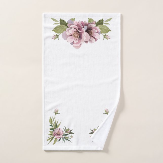 Elegantes Aquarell Rosa Peony, Blätter und Grün Handtuch (Handtuch)