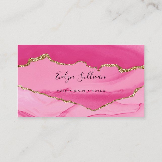 elegantes Aquarell-Rosa und Gold-Age Visitenkarte (Vorderseite)