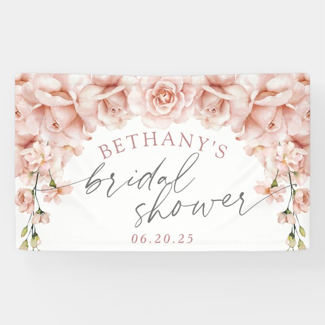 Elegantes Aquarell Rose Blumenkohl Brautparty Banner (Horizontal)