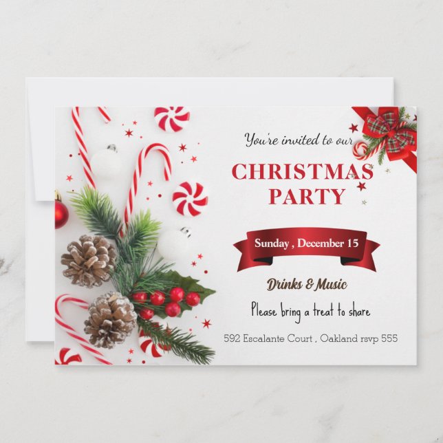Elegantes Aquarell Rot grüne Weihnachtsfeier Einla Einladung (Vorderseite)
