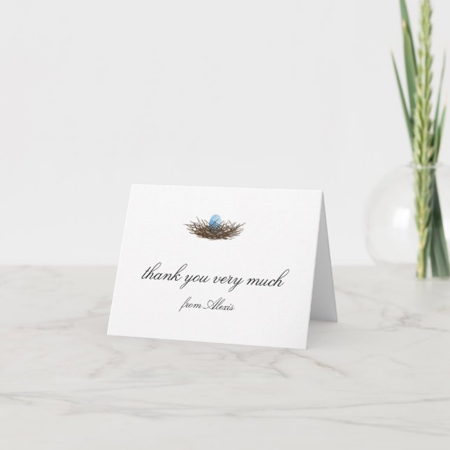 Elegantes Aquarell-Vogel-Nest danken Ihnen Dankeskarte (Vorderseite)