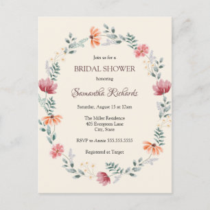 Elegantes Aquarell-Wildblume-Brautparty Postkarte