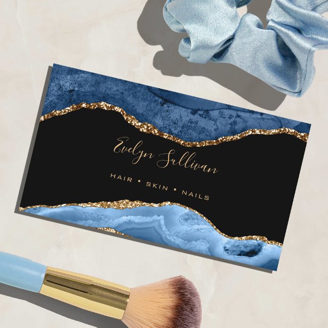 elegantes Aquarellblau und Gold Visitenkarte (Von Creator hochgeladen)