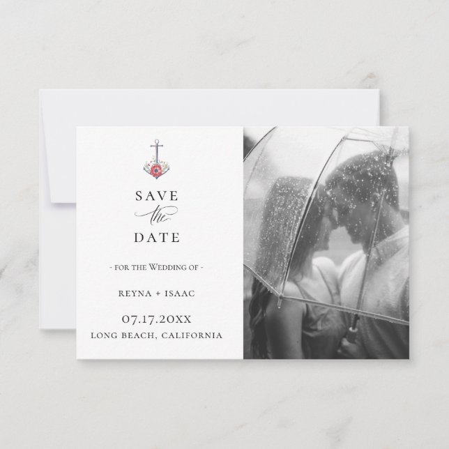 Elegantes Aquarellfarben AnkerFoto Save the Date Ankündigung (Vorderseite)