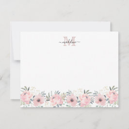 Elegantes Aquarellfarben Blütenrosa Monogramm Mitteilungskarte