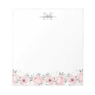 Elegantes Aquarellfarben Blütenrosa Monogramm Notizblock