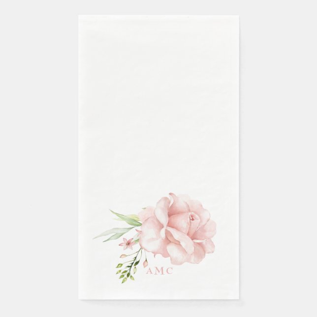 Elegantes Aquarellfarbenmonogramm Rosa Blütenfarbe Serviette (Vorderseite)