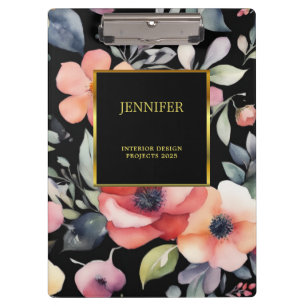 Elegantes Aquarellgold Blume beruflich Klemmbrett