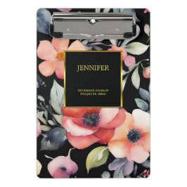 Elegantes Aquarellgold Blume beruflich Mini Klemmbrett