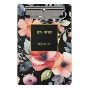 Elegantes Aquarellgold Blume beruflich Mini Klemmbrett