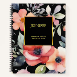 Elegantes Aquarellgold Blume beruflich Notizbuch