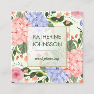 Elegantes Aquarellgold Blume Hydrangea Imitat Gold Quadratische Visitenkarte