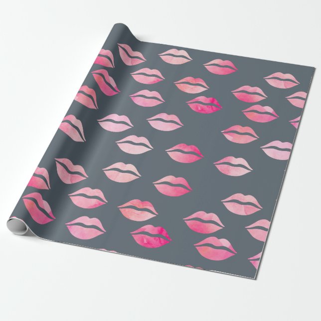 elegantes Aquarelllik-Lippenmuster Geschenkpapier (Ungerollt)