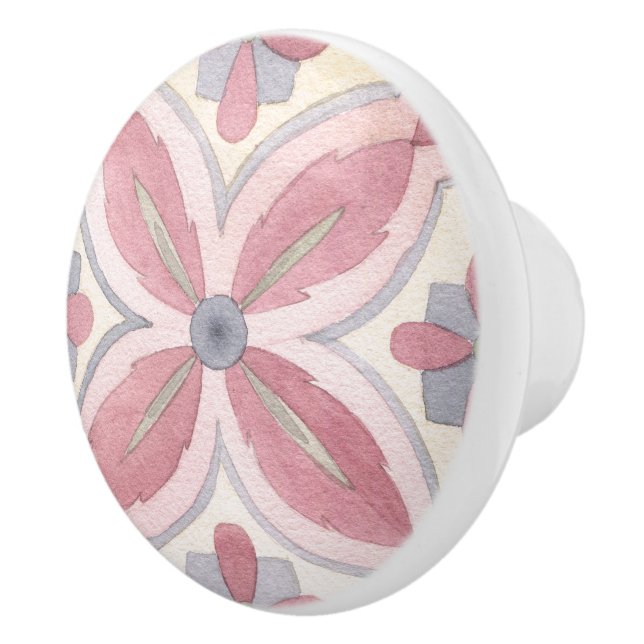 Elegantes Aquarellmuster Blume rosa und blau Keramikknauf (Rechts)