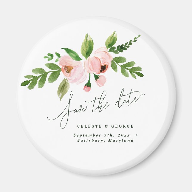 Elegantes Aquarellpink Save the Date Magnet (Vorne)