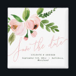 elegantes Aquarellpinsel Magnet<br><div class="desc">Lass deinen Freunden und der Familie dein besonderes Datum mit diesem schönen handgemalten Aquarell-Design. Die elegante rosafarbene Pink-Peonie und das grüne Laub mit handgeschriebenen Kalligrafiebeschriften werden jeden Hochzeitsstil perfekt ergänzen. Der Text ist editierbar,  sodass Sie Ihre eigenen Details hinzufügen können.</div>