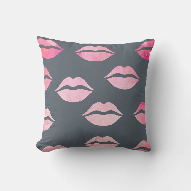 elegantes Aquarellrosa-Lippenmuster Kissen (Vorderseite)