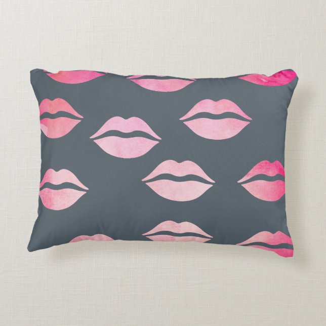 elegantes Aquarellrosa-Lippenmuster Zierkissen (Rückseite)