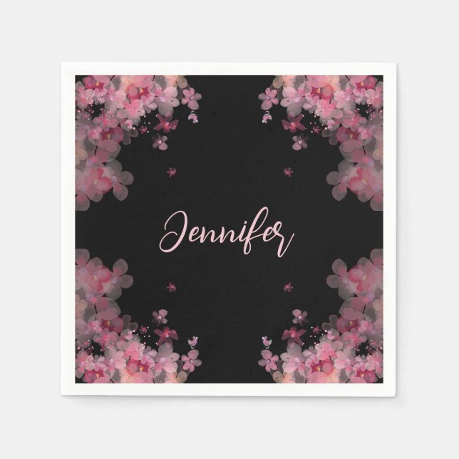 Elegantes Aquarellschwarz magnolia blühend Serviette (Vorderseite)