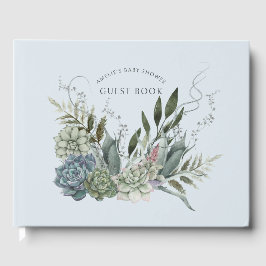 Elegantes Aquarelltuch Babydusche Blau Gästebuch