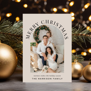 Elegantes Arch Foto Frohe Weihnachts Taupe Feiertagskarte