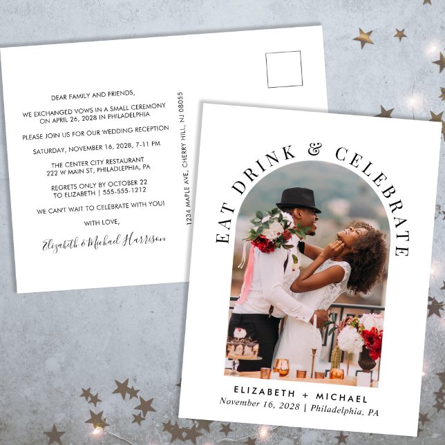 Elegantes Arch Foto Hochzeitsempfang Einladungspostkarte (Von Creator hochgeladen)