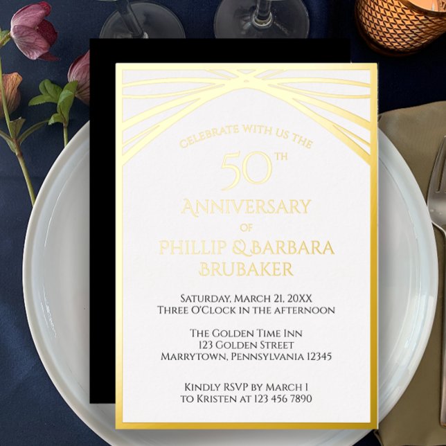 Elegantes Arch Golden 50. Hochzeitliches Jubiläum  Folieneinladung (Easily customize this 50th anniversary party invitation template. Gold foil, unique modern elegant.
)