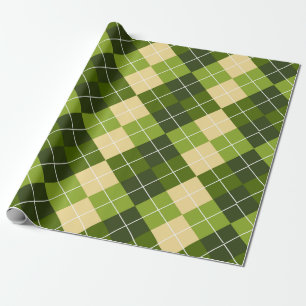 Elegantes Argyle-Muster in Grün und Gelb Diamant Geschenkpapier