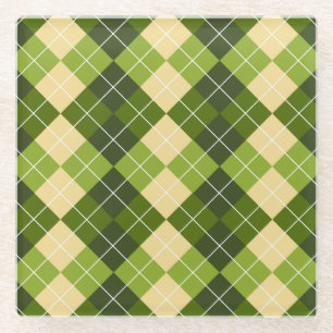 Elegantes Argyle-Muster in Grün und Gelb Diamant Glasuntersetzer