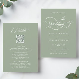 Elegantes Armskript Hochzeit in einer Seite Grün Einladung