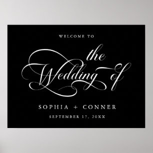 Elegantes Armskript Wedding Black Welcome Sign Poster